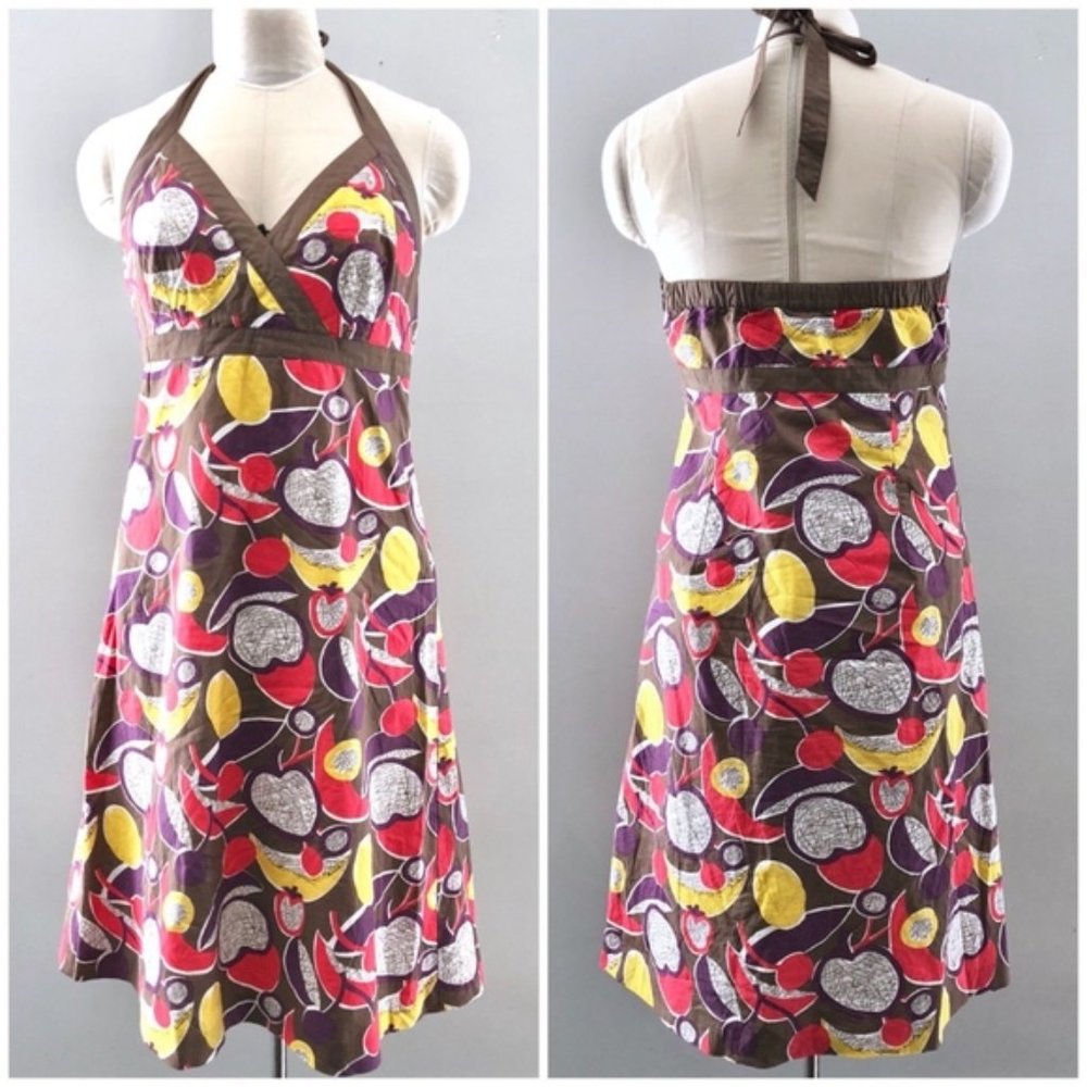 Boden Retro Mod Fruit Print halter dress size 14R